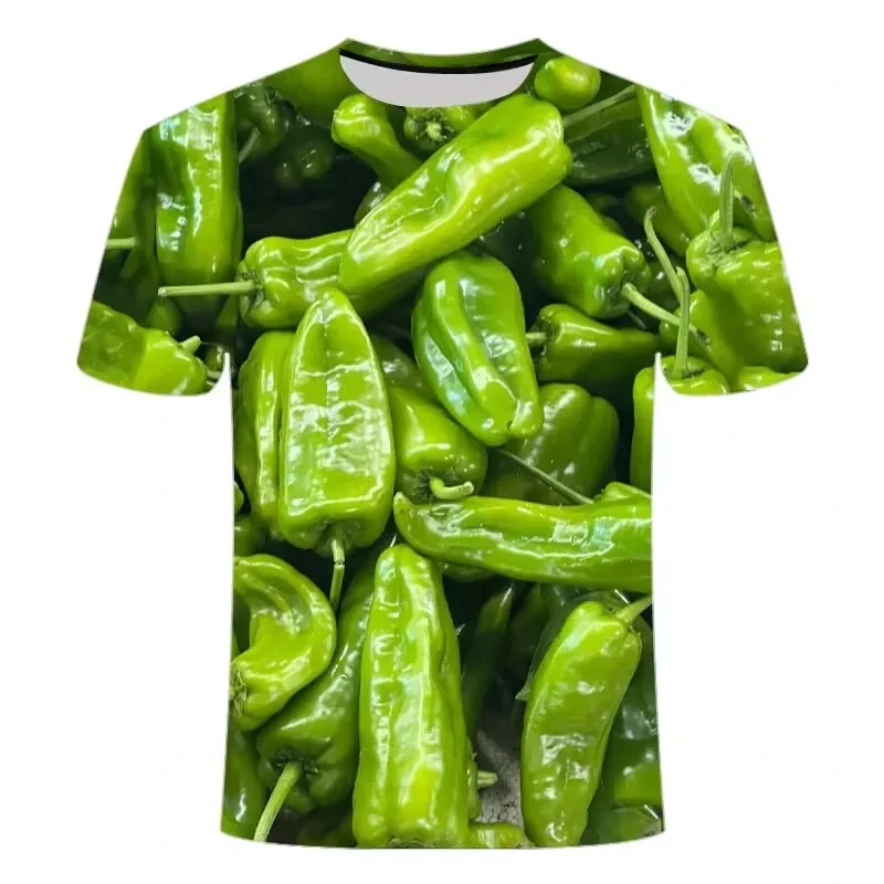 Fashion Men's Creative T-shirt Vegetables and Fruits Trendy Short Sleeve Hip Hop Personalized O-Neck Comfortable Short Sleeve