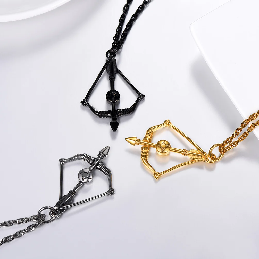 PROSTEEL Bow & Arrow Pendant Sagittarius Archery Necklaces for Men Woman Hunter Charm Link Chain Stainless Steel Jewelry Gift