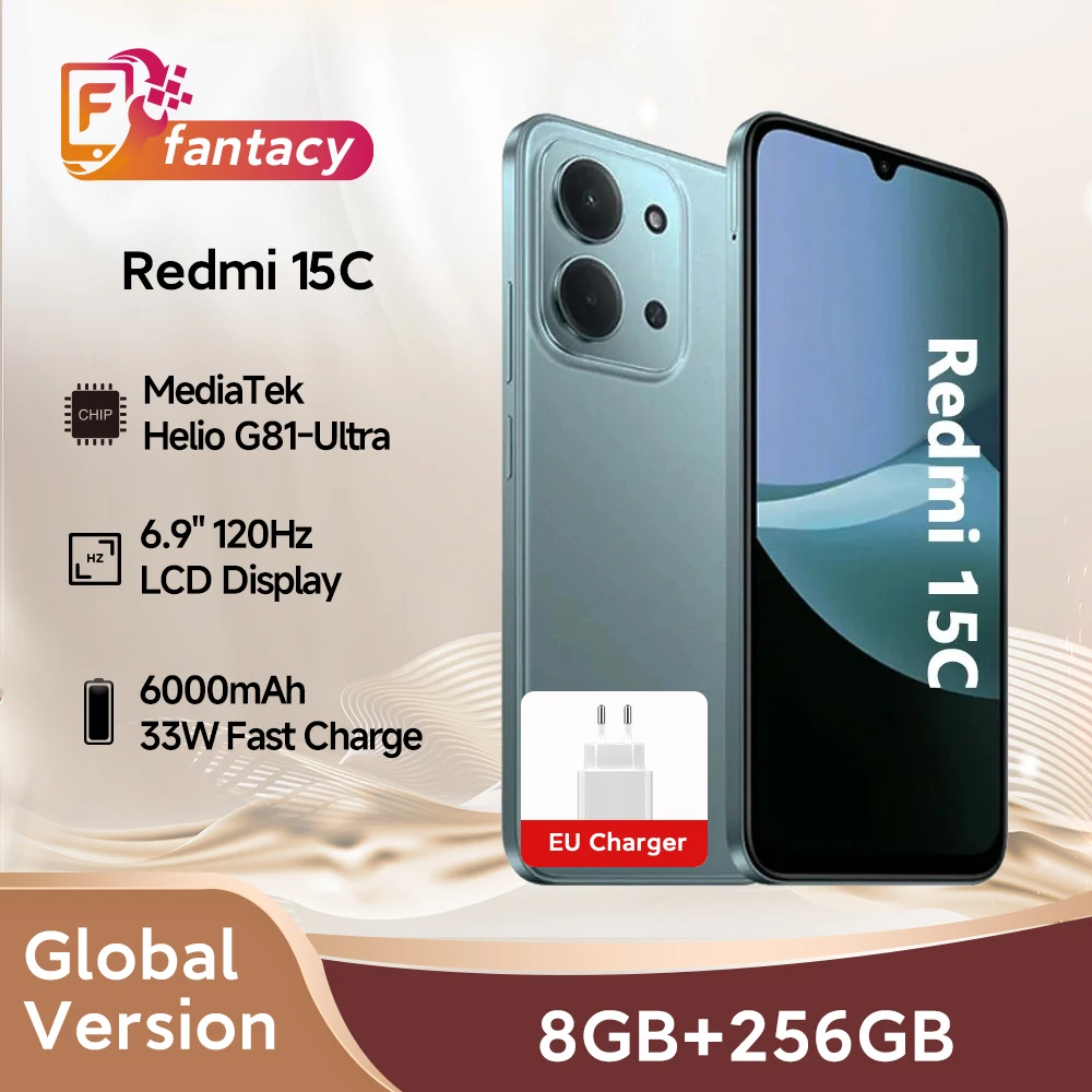 Xiaomi Redmi 15C Global Version 50MP Main Camera MediaTek Helio G81-Ultra 120Hz 6.9" Display 33W Charging 6000mAh Battery