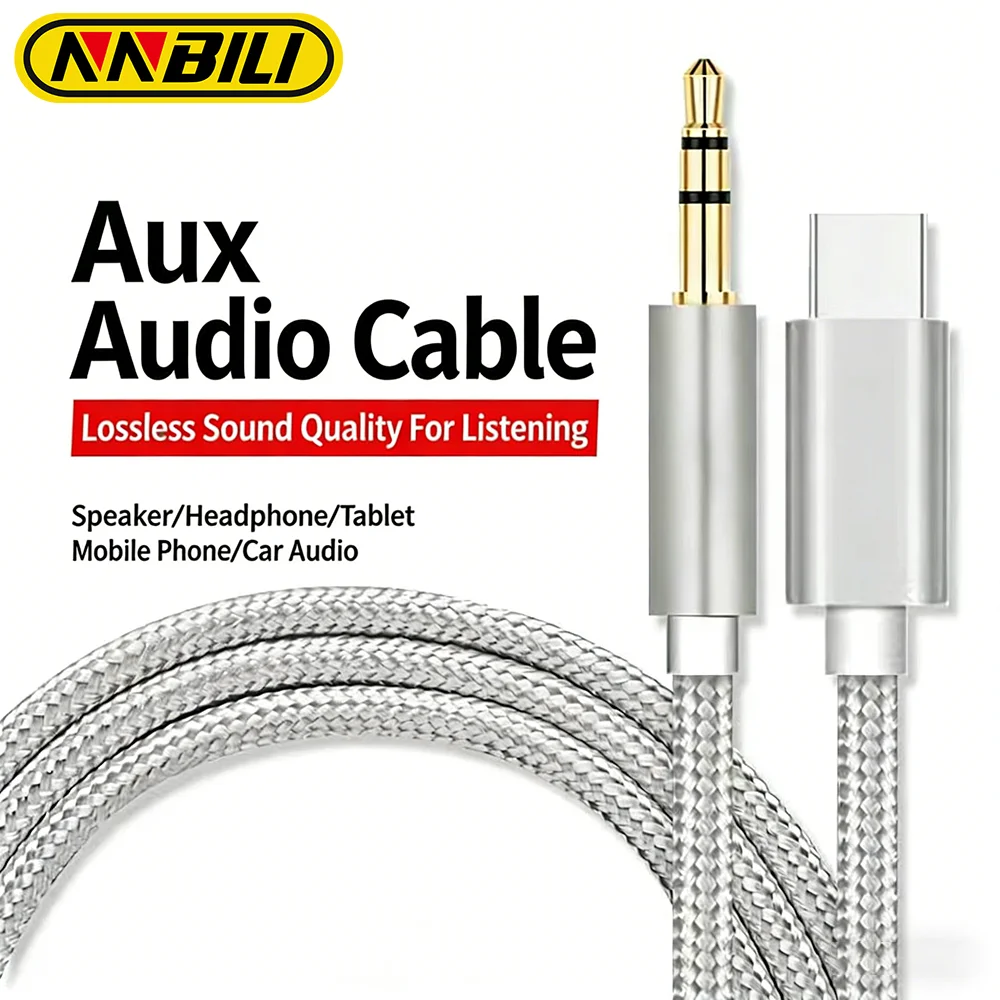 NNBILI Type C To 3.5mm Aux Audio Cable Headset Speaker Headphone Jack Adapter Car Aux for Samsung S25 Note 20 S26 Ultra Tab S7