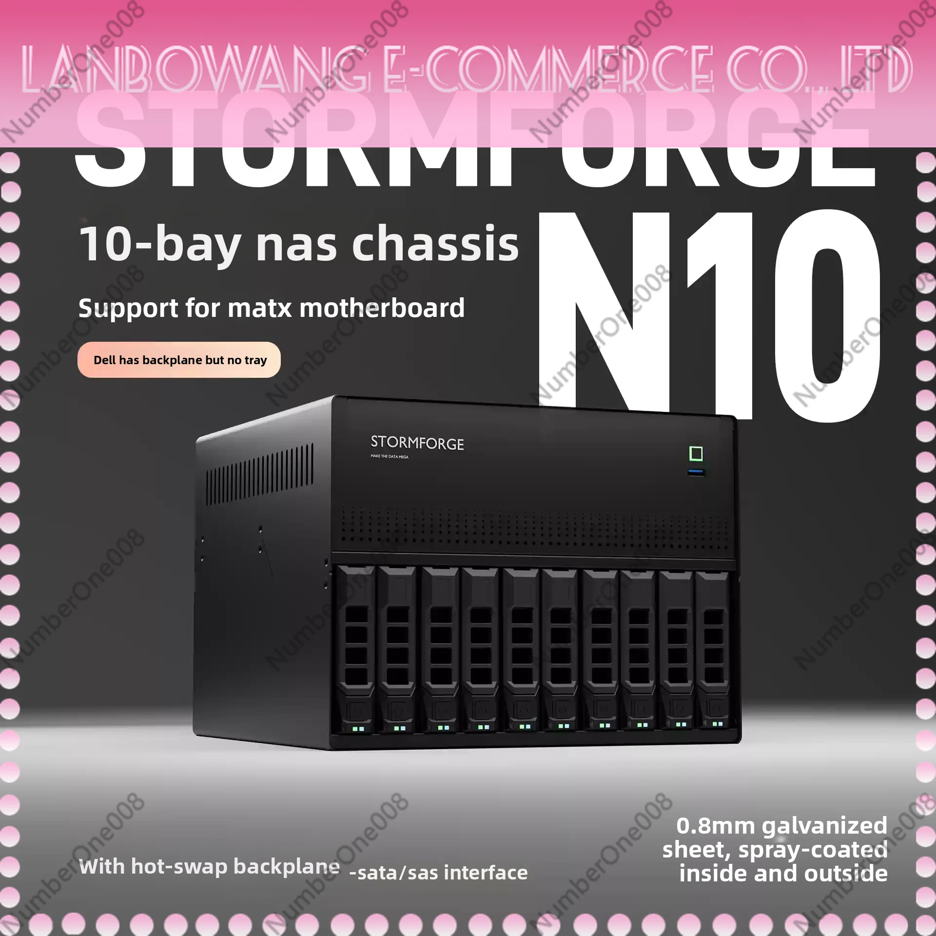 N10 NAS chassis 10 + 2 disk slots MATX motherboard Flyniu PCI-E 1U power supply tray not included