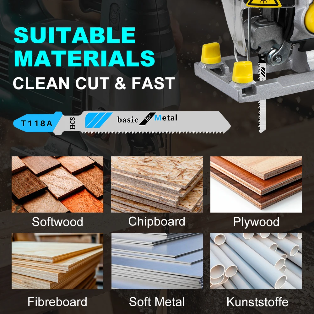 CMCP 20 قطعة مجموعة شفرات المنشار T-Shaft HCS شفرات المنشار المتنوعة للخشب والبلاستيك المعادن قطع T111C T118A T144D T244D #4