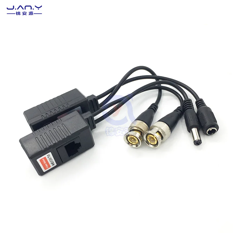 Coaxial HD Dois em 1 Transmissor de Par Trançado, Monitoramento BNC, Vídeo para RJ45 Network Video Power Supply, 2 em 1
