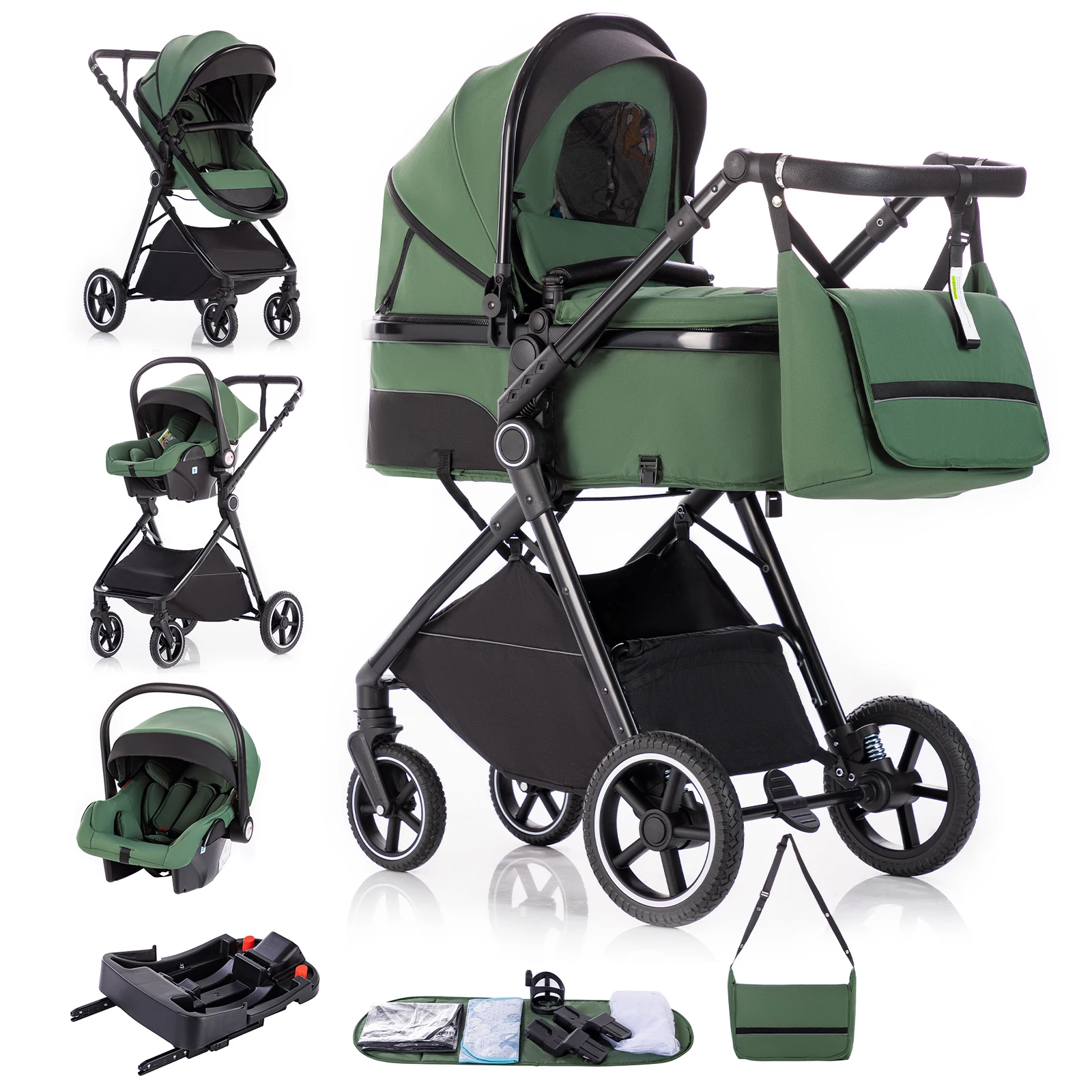Kinderwagen 3-in-1 Gemakkelijk opvouwbare multifunctionele kinderwagen Reizen Draagbare kinderwagen Veiligheidszitje EU-standaard voor pasgeborenen