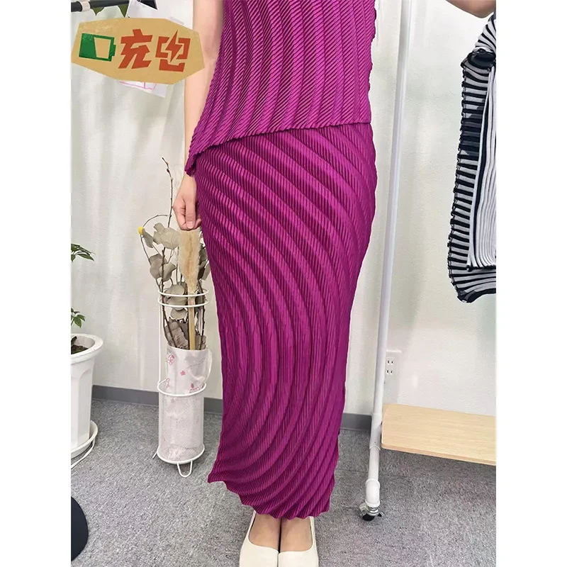 Pleats Pleated Half Skirt 2024 Autumn Half Skirt Women Solid Versatile Design Sense Casual Simple High Waist Mid-length Skirt