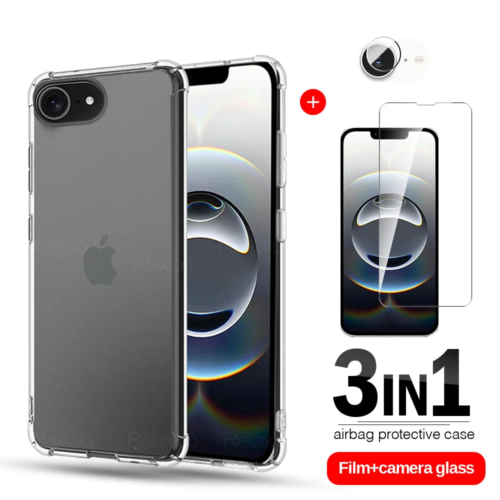 for iphone 16e 2025 5G transparent Soft case 3in1 lens screen protector i phone16e se 4 se2025 protect glass iphone16e se4 cover