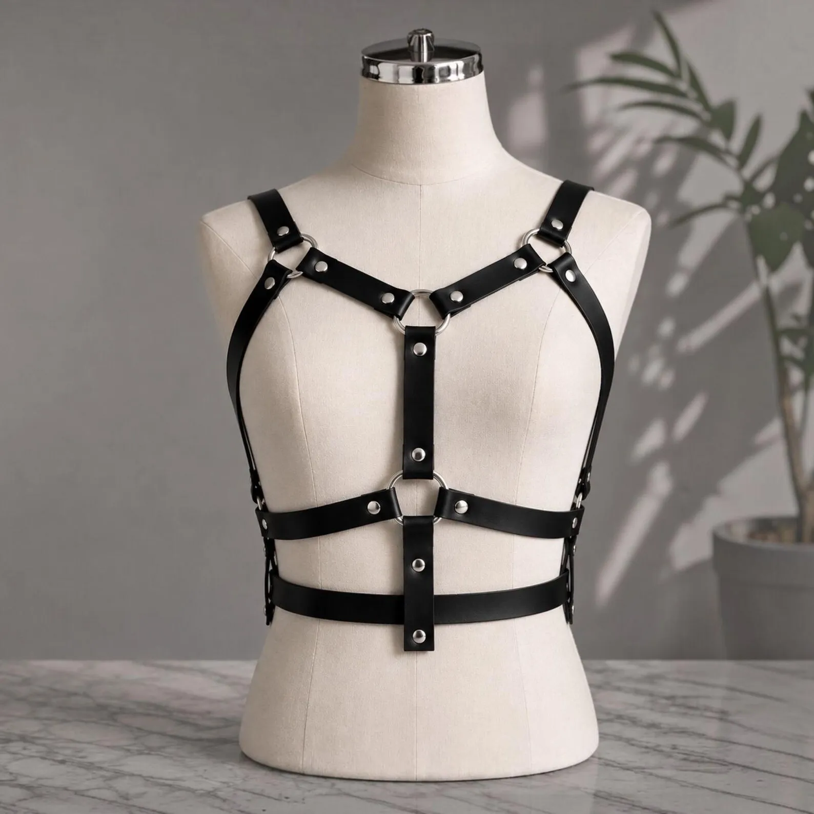 Image of Verstellbarer PU-Leder Brustgurt für Damen, Gothic Body Harness, Punk Harness, Festival Rave Outfit, Lingerie Accessoire