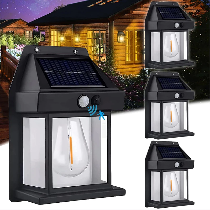 

Датчик движения, солнечный вольфрамовый ночник, интеллектуальный настенный светильник, 3 режима освещения, водонепроницаемый двор, сад, декор, крыльцо, фонарь