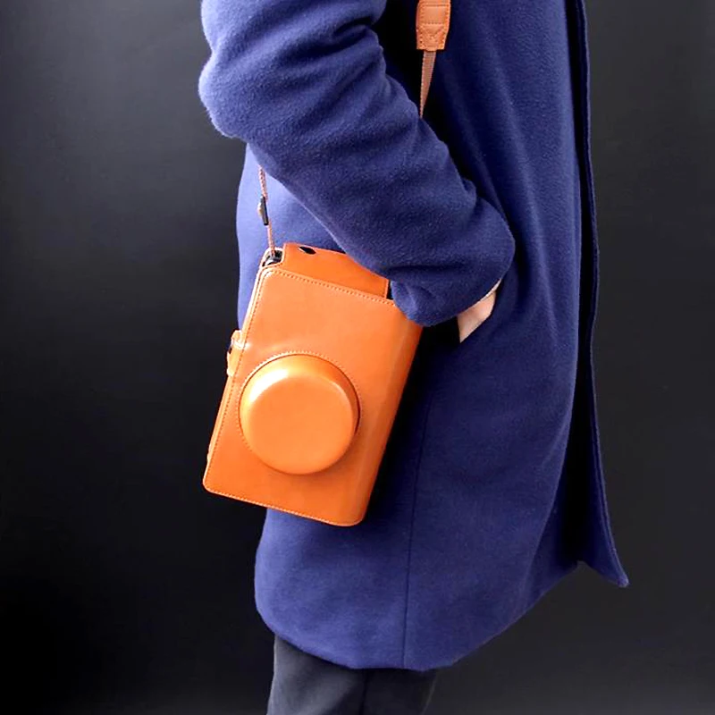 

For Lomo Instant Wide/Glass Versions Camera PU Leather Bag Clear Soft Protective Case Sheath Pouch with Shoulder Strap