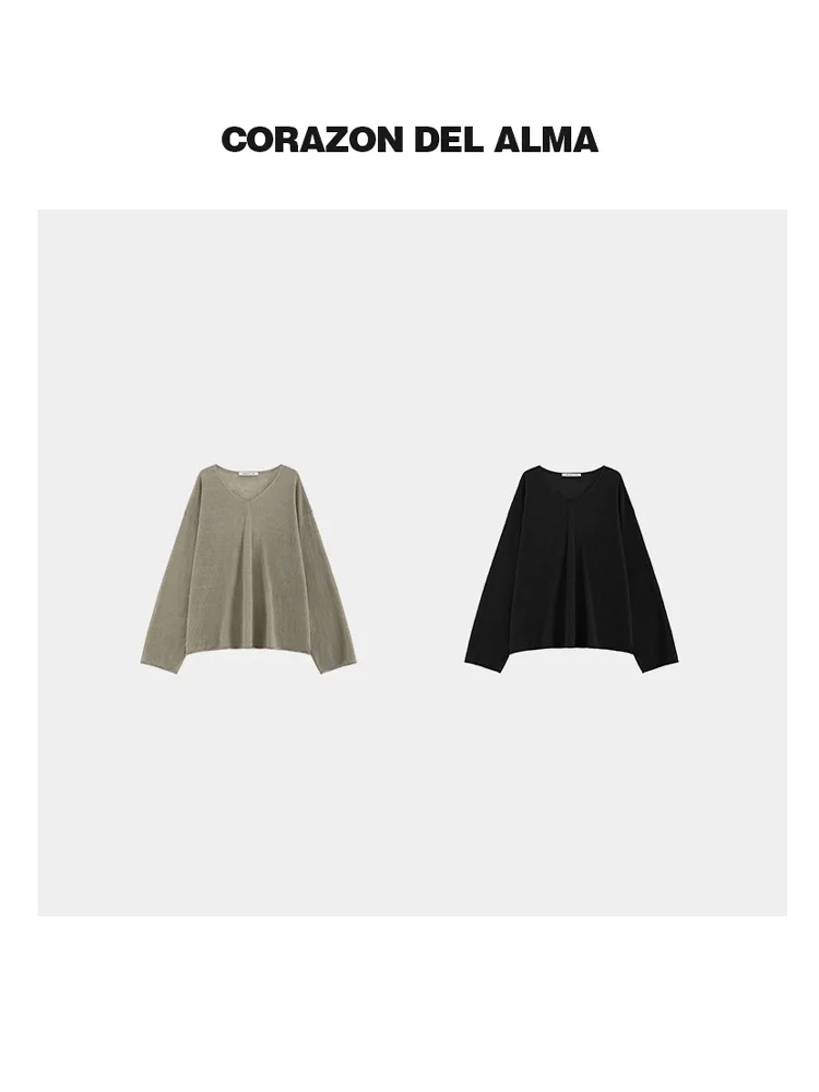 

Весенний ультратонкий льняной топ с V-образным вырезом, облегающий, дышащий, быстросохнущий, вязаный, с длинным рукавом, для женщин