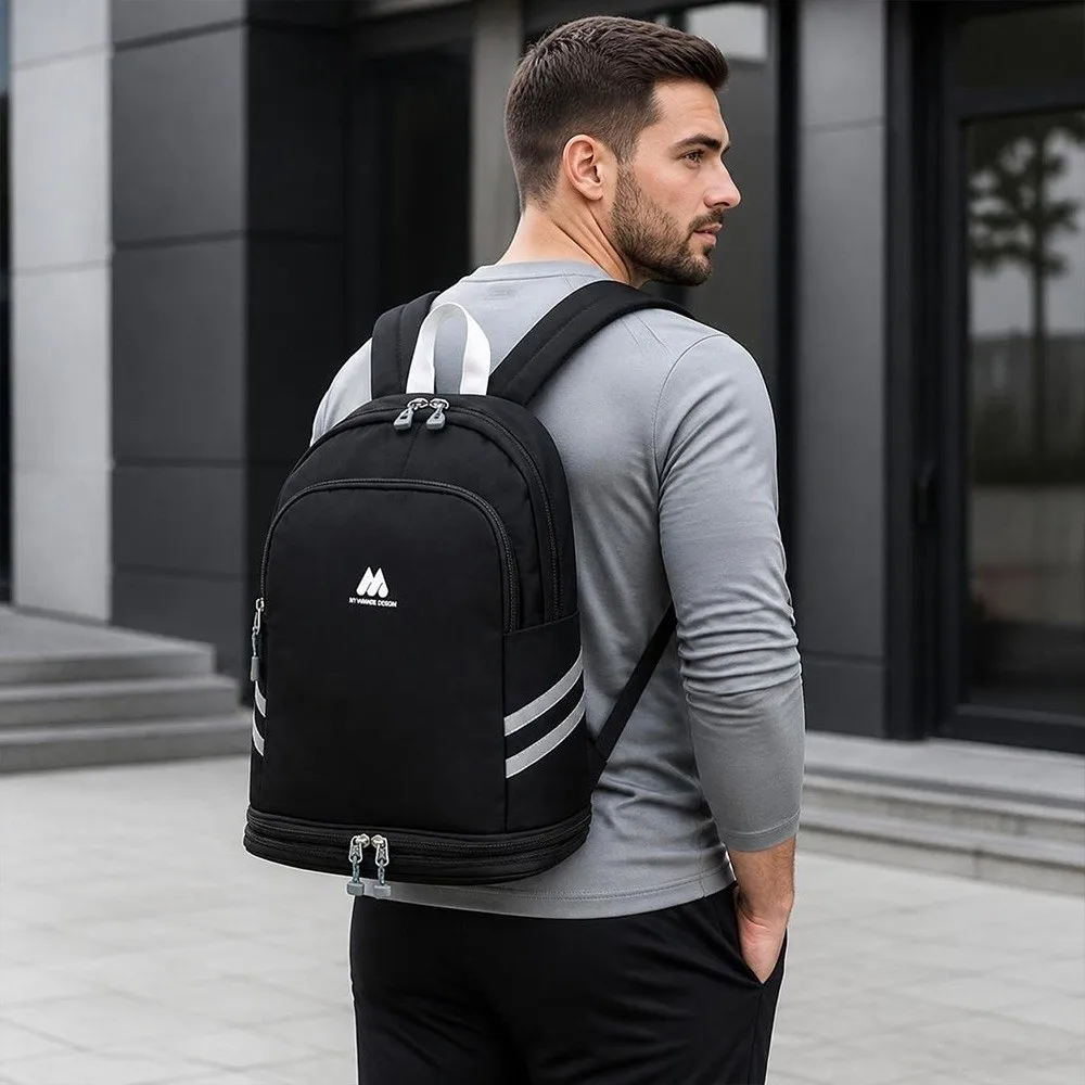 Dry-wet Separation Gym Backpack Reflective Strip Design with Shoe Compartment Travel Backpack Large Capacity Foldable Gym Bag