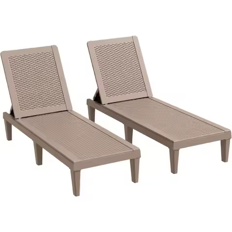 Outdoor Chaise Lounge Chair Set of 2 for Patio Poolside, Waterproof &amp; Adjustable &amp; Easy Assembly Sun Lounger for Outside Deck,