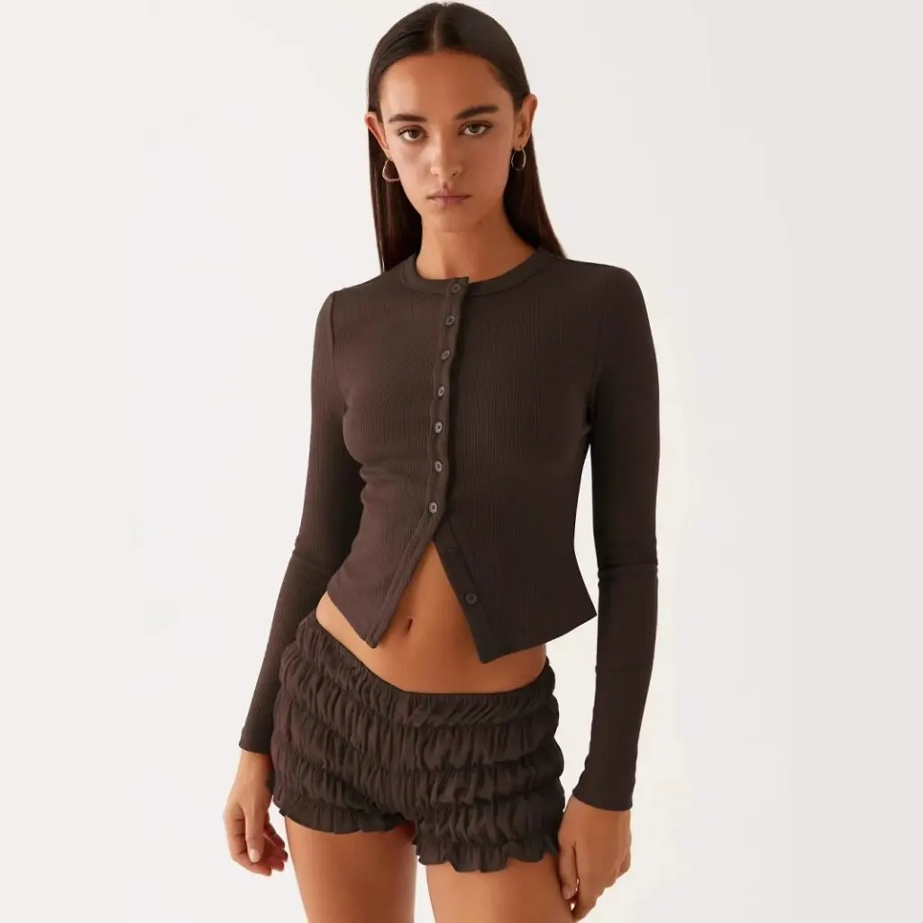 

European And American Women's Slim-fit High-end Cardigan Solid Color Long Sleeve Button Top for Spring And Summer