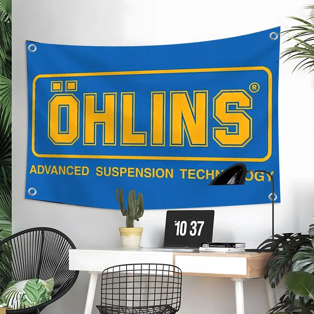O-Ohlinss Technology Racing Car Flags Custom Wall Hanging Background Art Banner For Bedroom Home Living Room Outdoor Decor