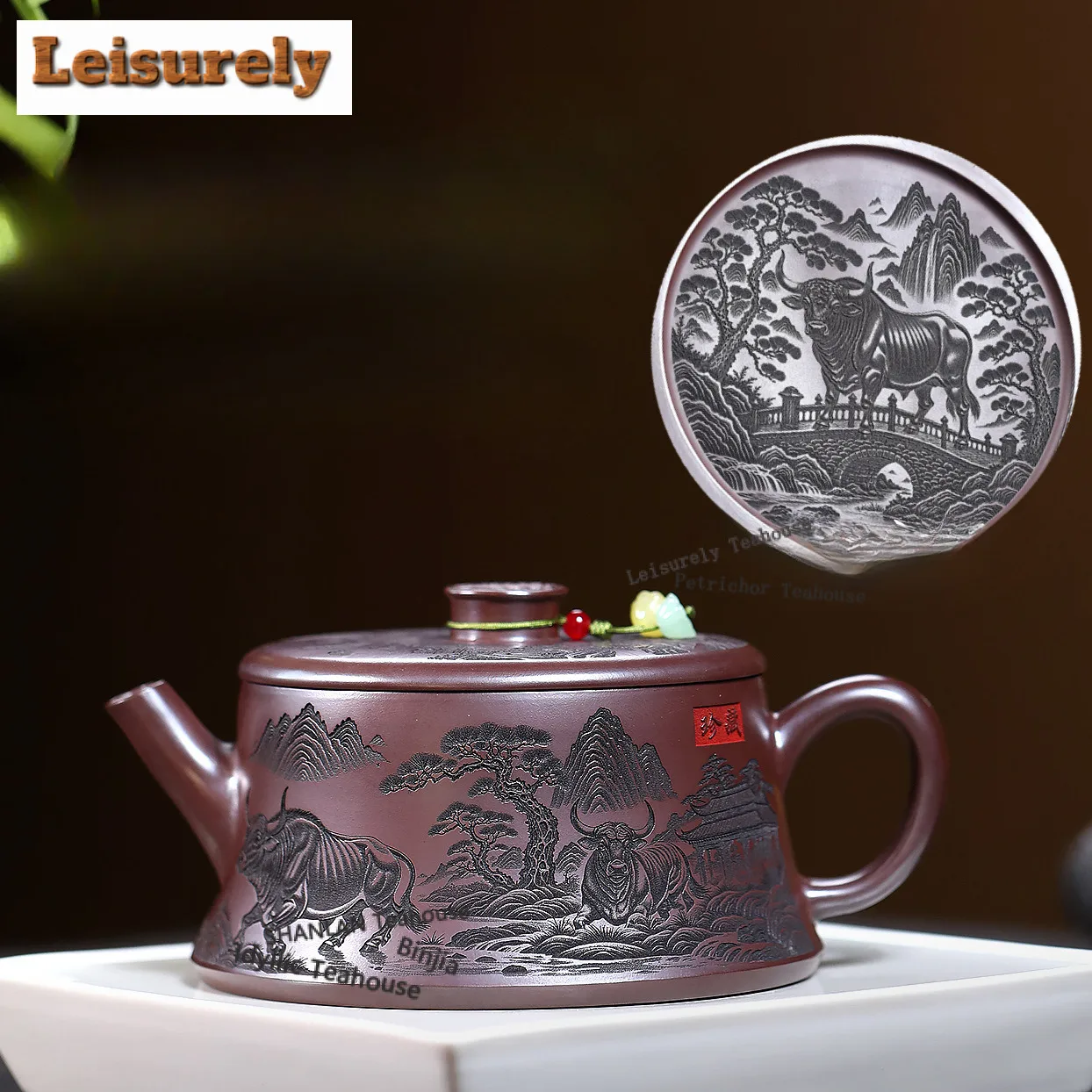 

500ml Creative Yixing Purple Clay Teapots Handmade Five Oxen Column Base Pot Raw Ore Stone Red Mud Kettle Chinese Zisha Tea Set