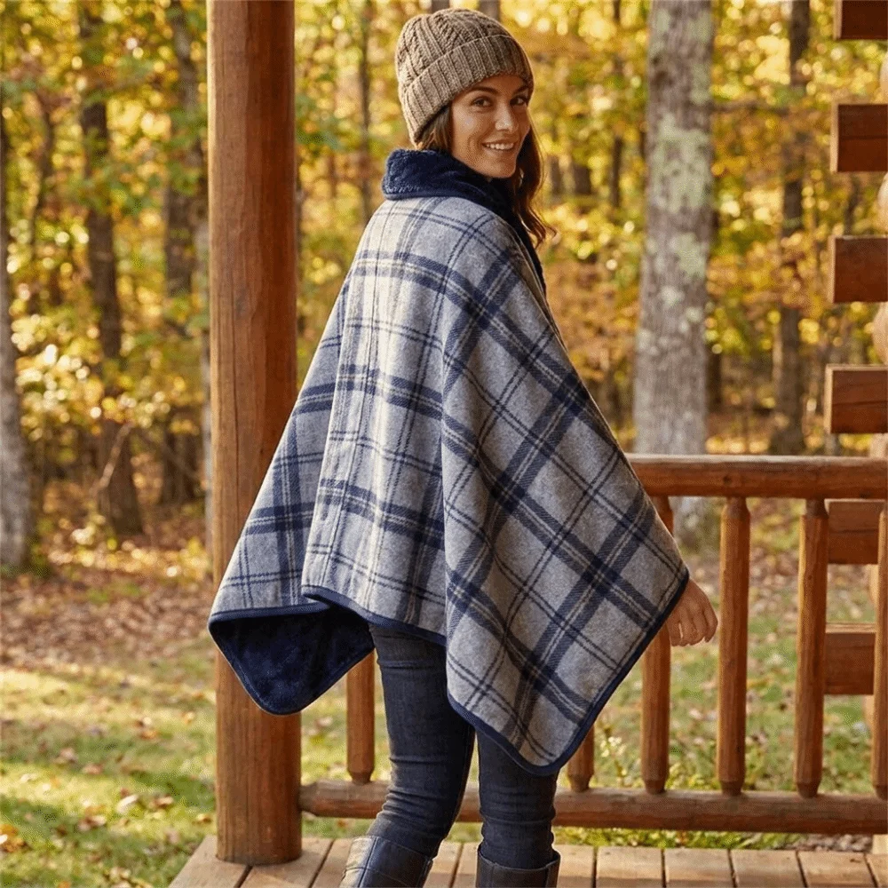 Flannel Material Wearable Blanket Plaid Pattern Soft Texture Throw Blanket Lightweight Warm Fabric Shawl Blanket Office