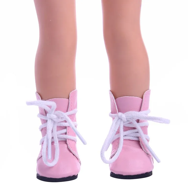 Doll Shoes Lace-Up PU/Canvas Boots For 14.5 Inch American,33Cm Paola Doll&BJD EXO Doll Our Generation Toys For Girls Russian DIY