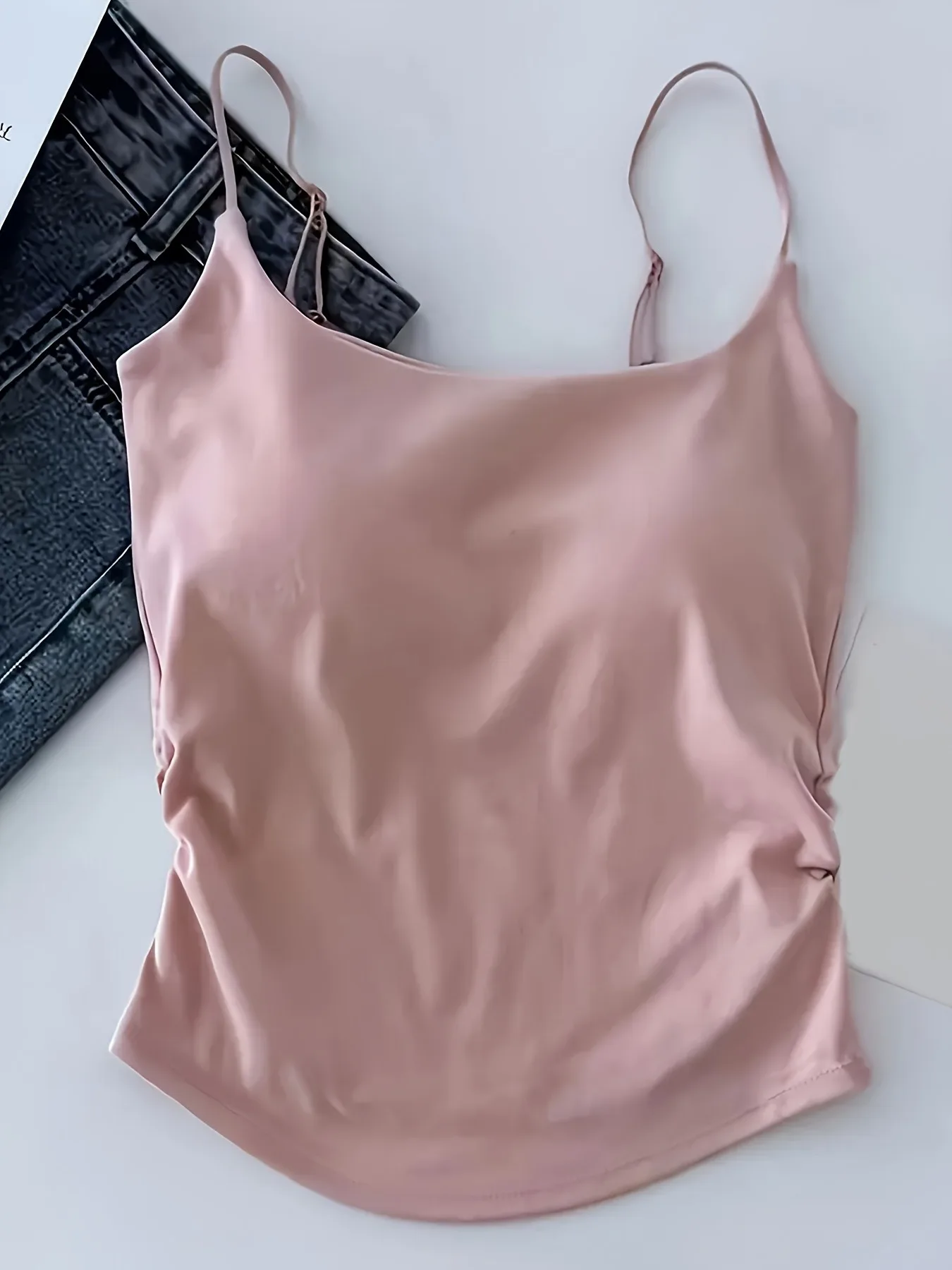 3 Pack Women Side Ruched Camisoles with Built-in Bra Adjustable Straps, Stretch Slim Fit Tank Tops for All Seasons Daily Sports