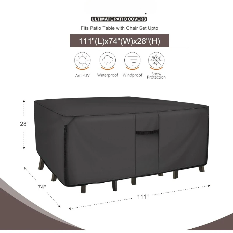 600D Tough Canvas Heavy Duty Rectangular Patio Table and Chair Cover - Waterproof Outdoor General Purpose Furniture Covers