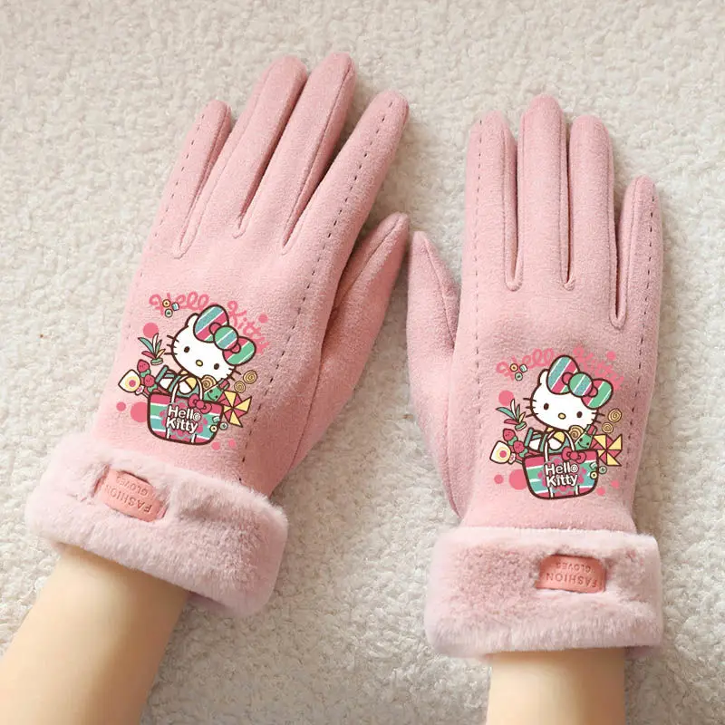 

Hello Kitty Children's Gloves Winter Warm Fleece Lined Thick Glove Windproof Cold Proof Outdoor Glove Kids Christmas Gift Sanrio