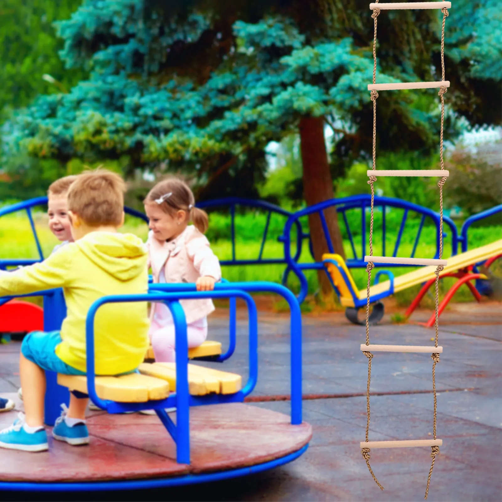 

Деревянная лестница для детей, 6 ступеней, для лазания по веревке, для активного отдыха на улице, безопасная для детей, с нескользящими ручками, прочная