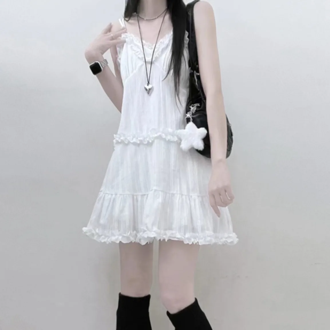 Vestido E Estilo Americano com Decote em Camadas Sem Alças Versão Coreana Vestido de Bailarina Pure Desire