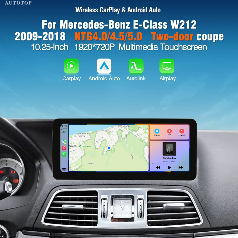 Autoradio AUTOTOP CarPlay Android Auto 10,25 pouces pour Mercedes Benz Classe E C207 W207 A207 Coupé GPS Multimédia Bluetooth Wi-Fi