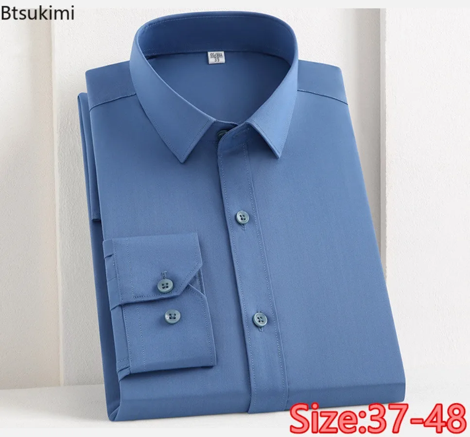 High-quality Men's Business Casual Dress Shirts 2024 Solid Slim Formal Clothing for Men Breathable Bamboo Fiber Easy Care Shirts