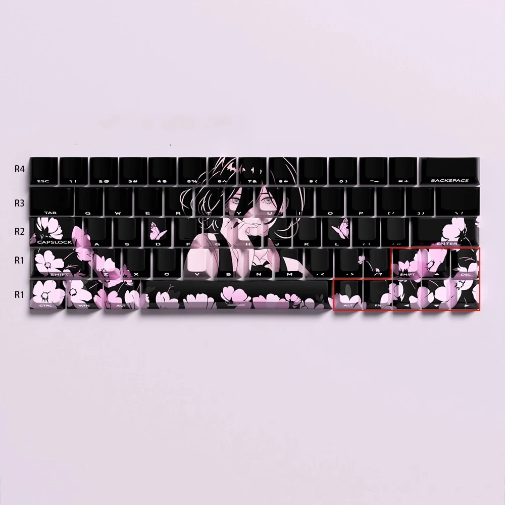 1 Set Reze Theme Keycaps PBT Side Printed Backlit Anime Cartoon Gaming Key Caps Cherry Profile Keycap For 60/63/64/68 Layout