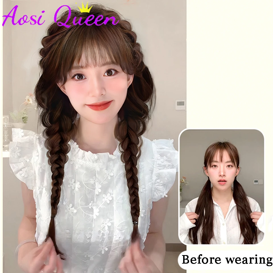 AOSI Synthetic Cute synthetic Wig Braid Female Synthetic Head Braid Artificial Hair Braided Long Braid Internet Celebrity