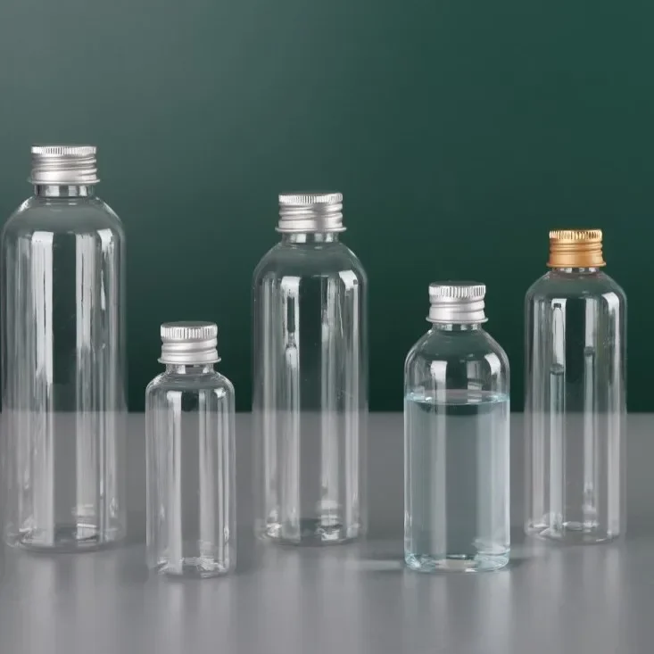 20pcs 5ml-500ml Empty Clear Plastic Sample Bottle with Aluminium Screw Cap Tiny Jars Cosmetic Container Travel Refillable Bottle