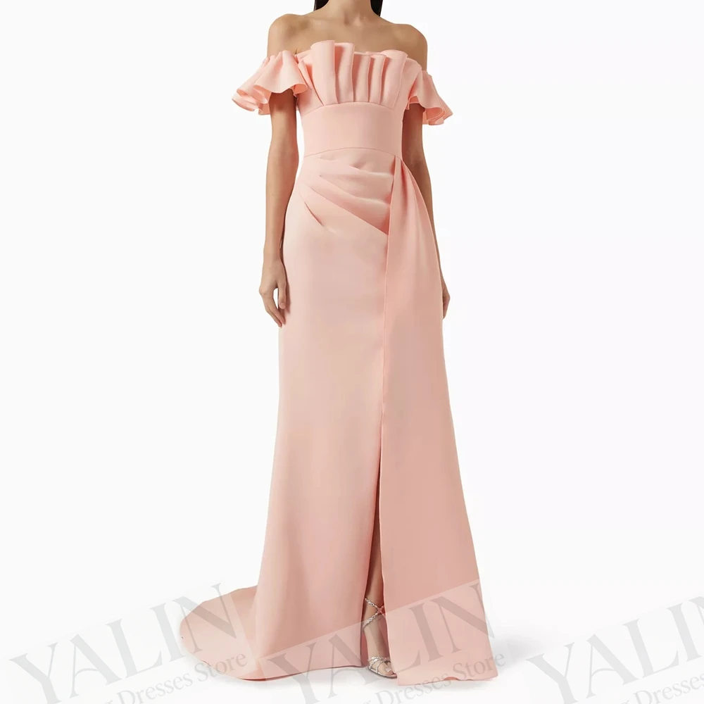 

Women's Mermaid Evening Dresses Floor-length Off The Shoulder Sleeveless Prom Gown Fashion Pleat Simple Draped Customized Gowns