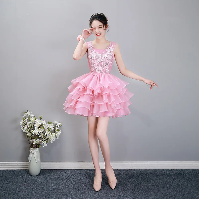 Mini vestido de baile quinceanera rosa, vestido curto com o pescoço, vestidos lindos, 15 anos