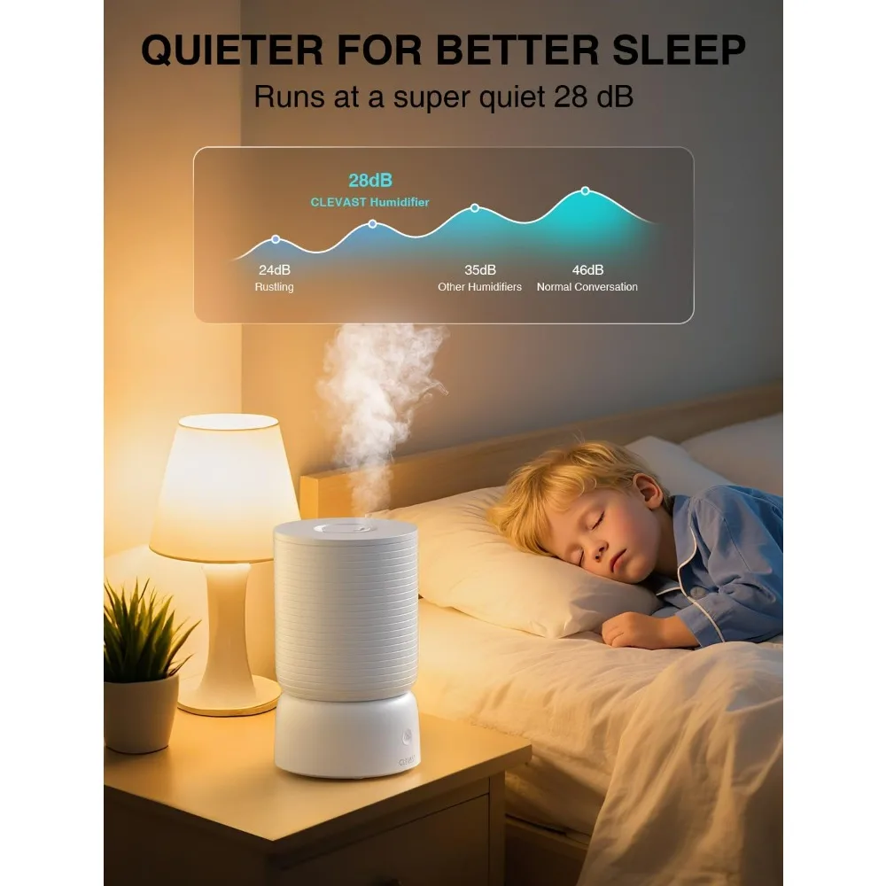 Pelembap Udara Pintar untuk Kamar Tidur, Pelembap Udara Isi Atas Kabut Dingin 1 Gal/4L dengan Diffuser Minyak Esensial, Operasi Senyap untuk Perawatan Bayi