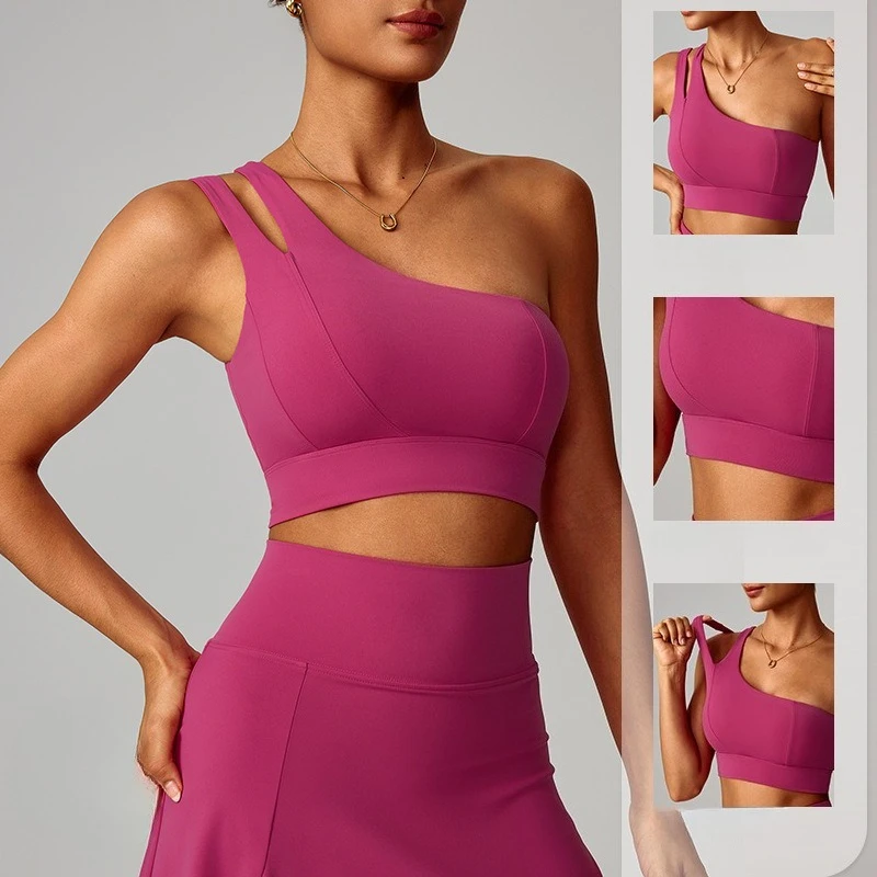 

Женский спортивный бюстгальтер 2026 с одним открытым плечом и красивой спинкой, эластичный, быстросохнущий, удобный, для бега, фитнеса и тренировок