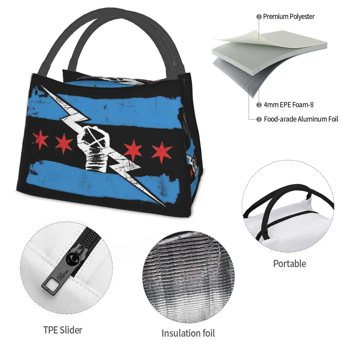 CM Punk WWE 2023 Lunchtaschen, isolierte Bento-Box, auslaufsichere Lunchtasche, Picknicktaschen, Kühler, Thermotasche für Frauen und Mädchen, Reisen