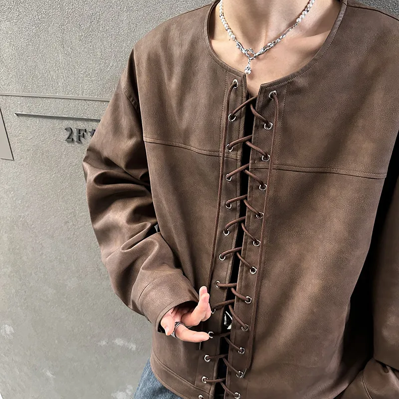 

Коричневый кожаный джет в стиле ретро, мужской воротник на молнии, дизайн High Street Sle, длинный све, ветрозащитная подставка, подходит для молодежи