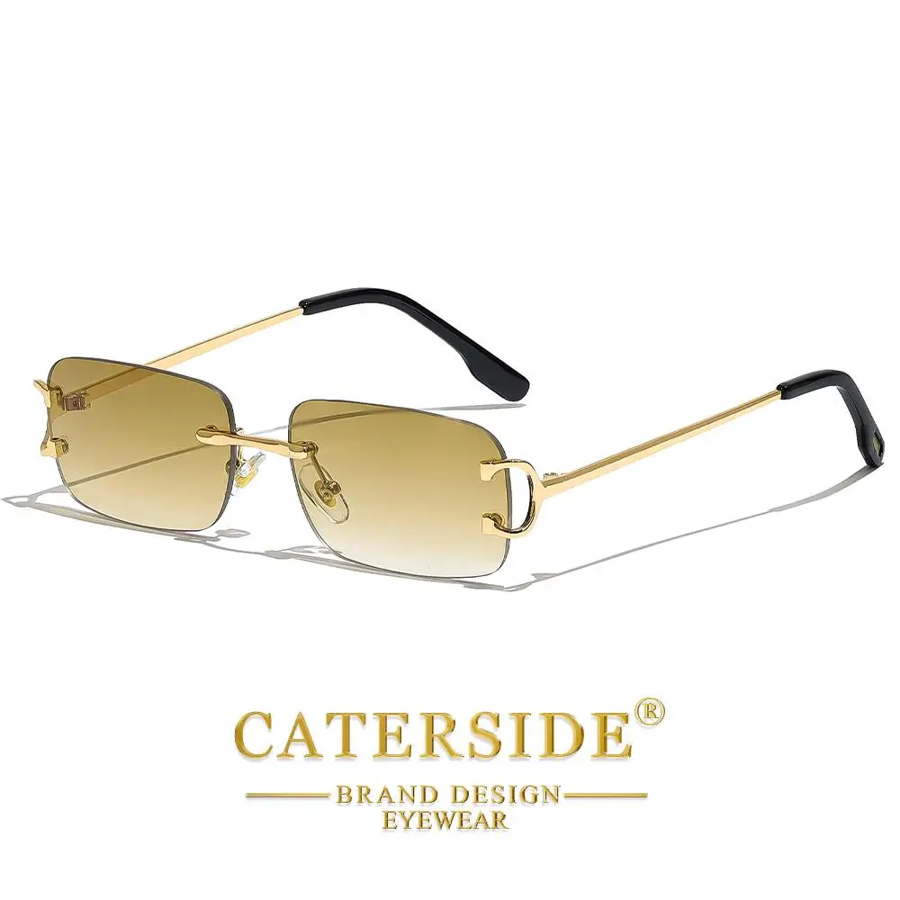 CATERSIDE Herren-Sonnenbrille ohne Rand, kleiner Rahmen, Markendesign, Metall, modische Sonnenbrille, Damen-Dekoration, Outdoor-Brille, UV400 – Detail 16