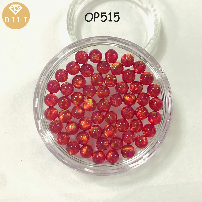 Hot Sell 2mm-5mm OP515 Red Semi-Transparent Rainbow Color Synthetic Ball Mystic Fire Loose Jelly Opal Beads