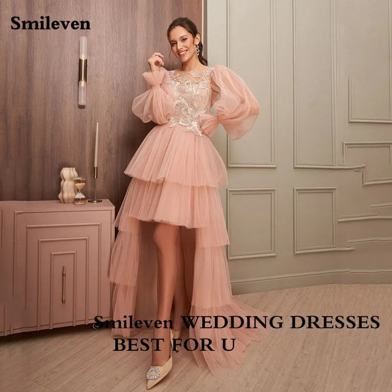 

Smileven Blush Pink Wedding Dresses 2 Pieces Puff Sleeve Tiered Lace Boho Bridal Dress Vestido de novia Princess Wedding Gowns