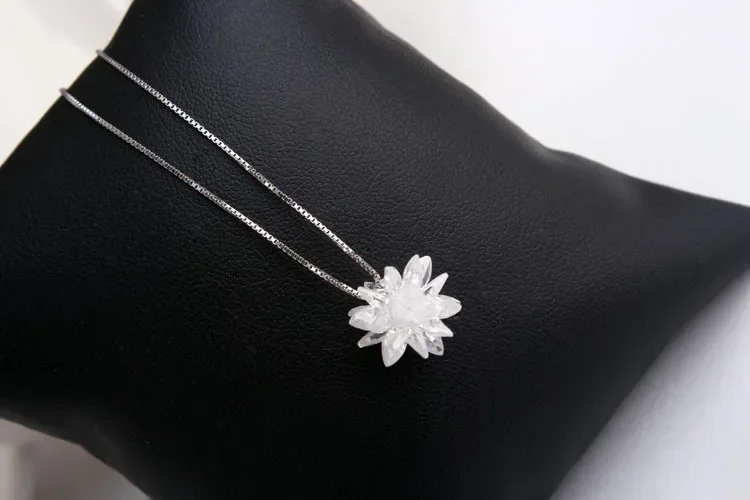 Stereo Snowflakes White Ice Snow Snowball Crystal From Austrian Locks Chain 925 Sterling Silver Necklace Valentine Gift