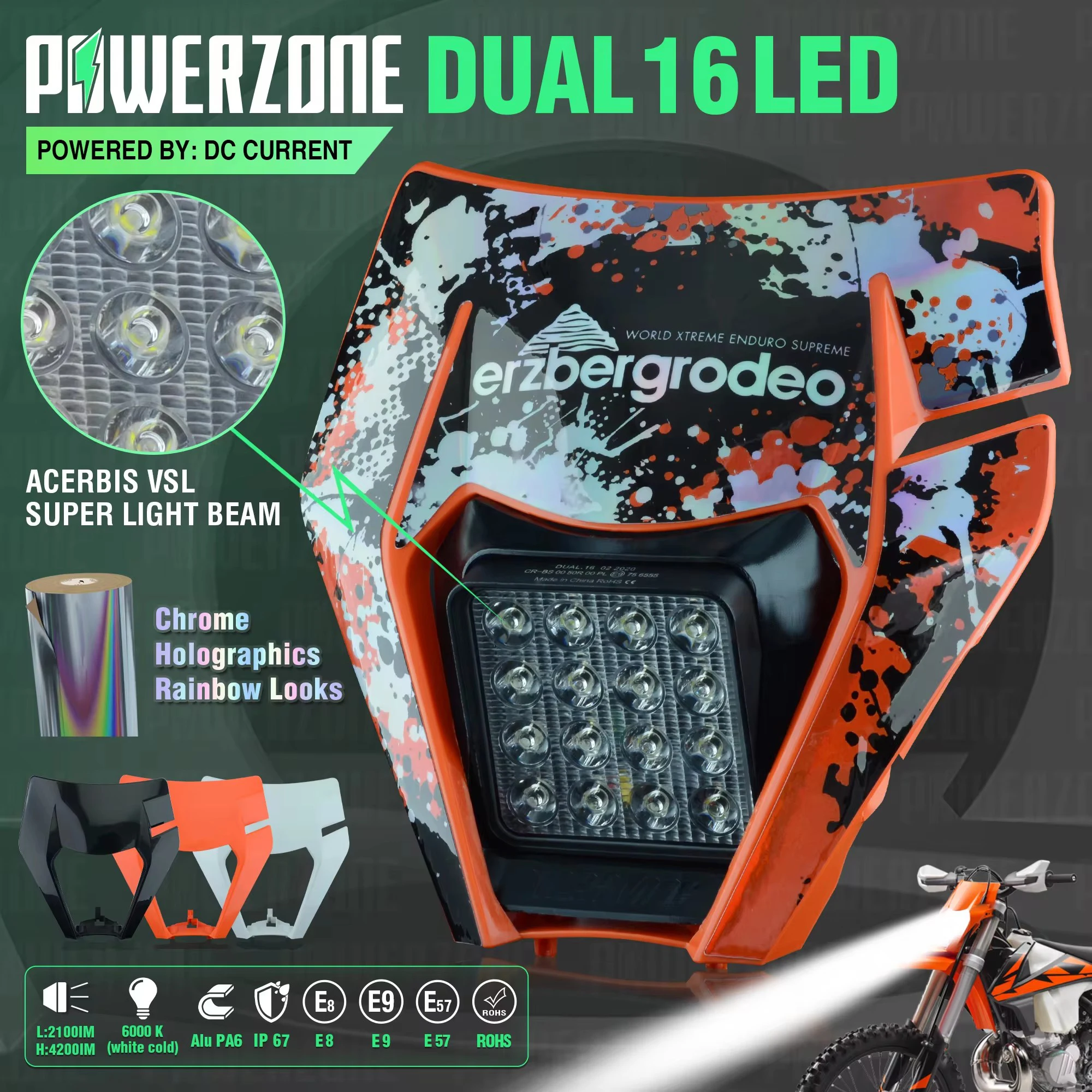 PowerZone 오토바이 헤드 라이트 전조등 Supermoto 페어링 KTM EXC SXF MX 먼지 자전거 Enduro