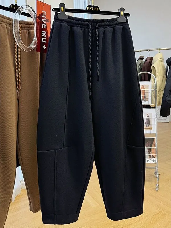 

High Waist Straight Leg Harlan Pants Men's Casual Trousers Dstring Elastic Waist Thiened Faionable Spring Leisure Clot...