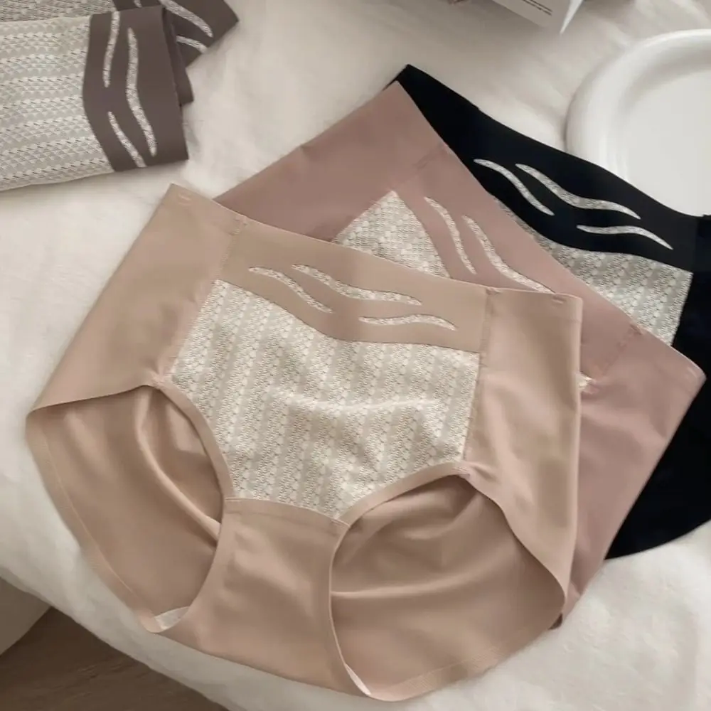 

Fashion High Waist Ice Silk Panties Tummy Control Lingerie Underwear for Women Cotton Crotch Butt Lifter Underpants Daily