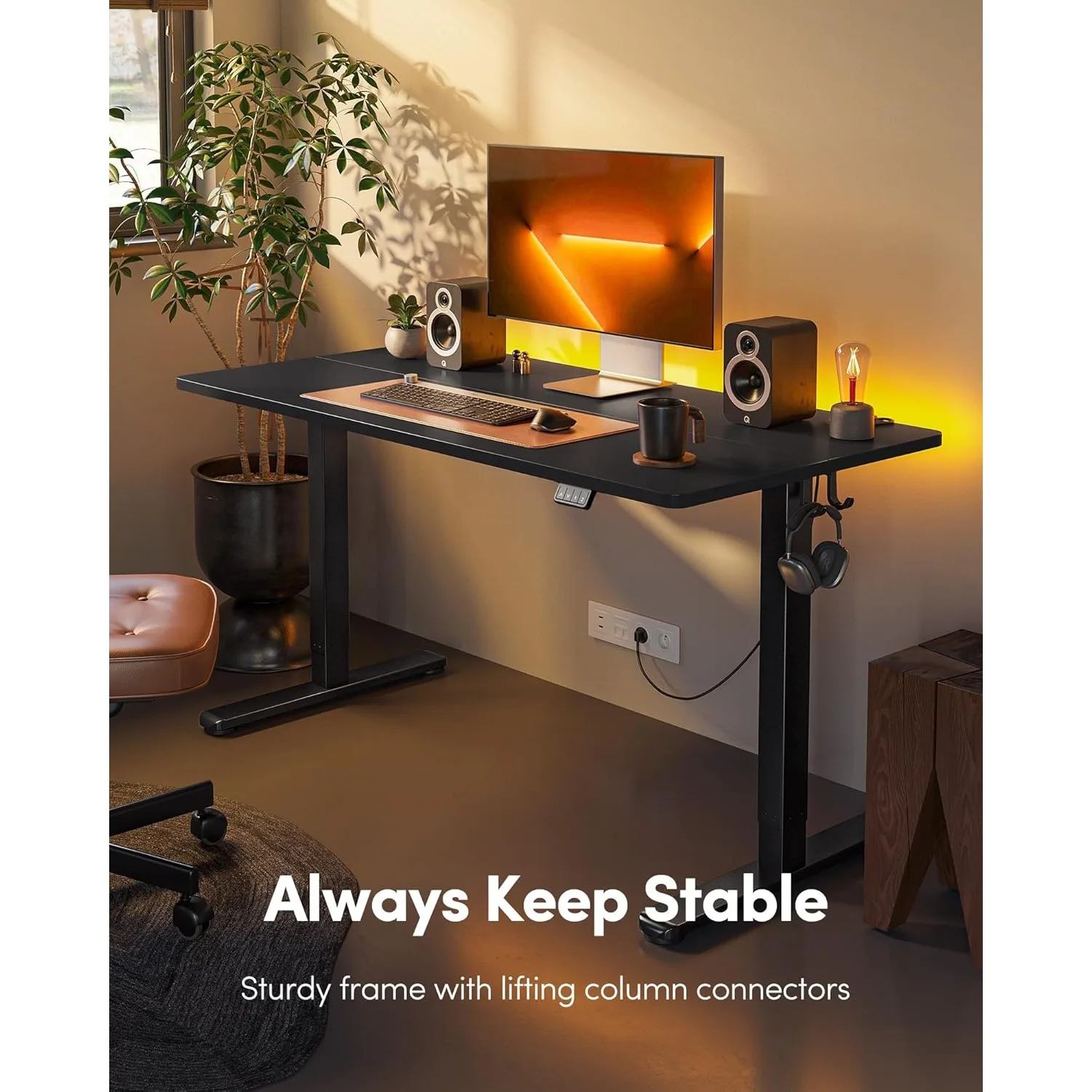 Electric Standing Desk, Height Adjustable Stand up Desk, 40 x 24 Inches Sit Stand Home Office Desk, Computer Desk, Black