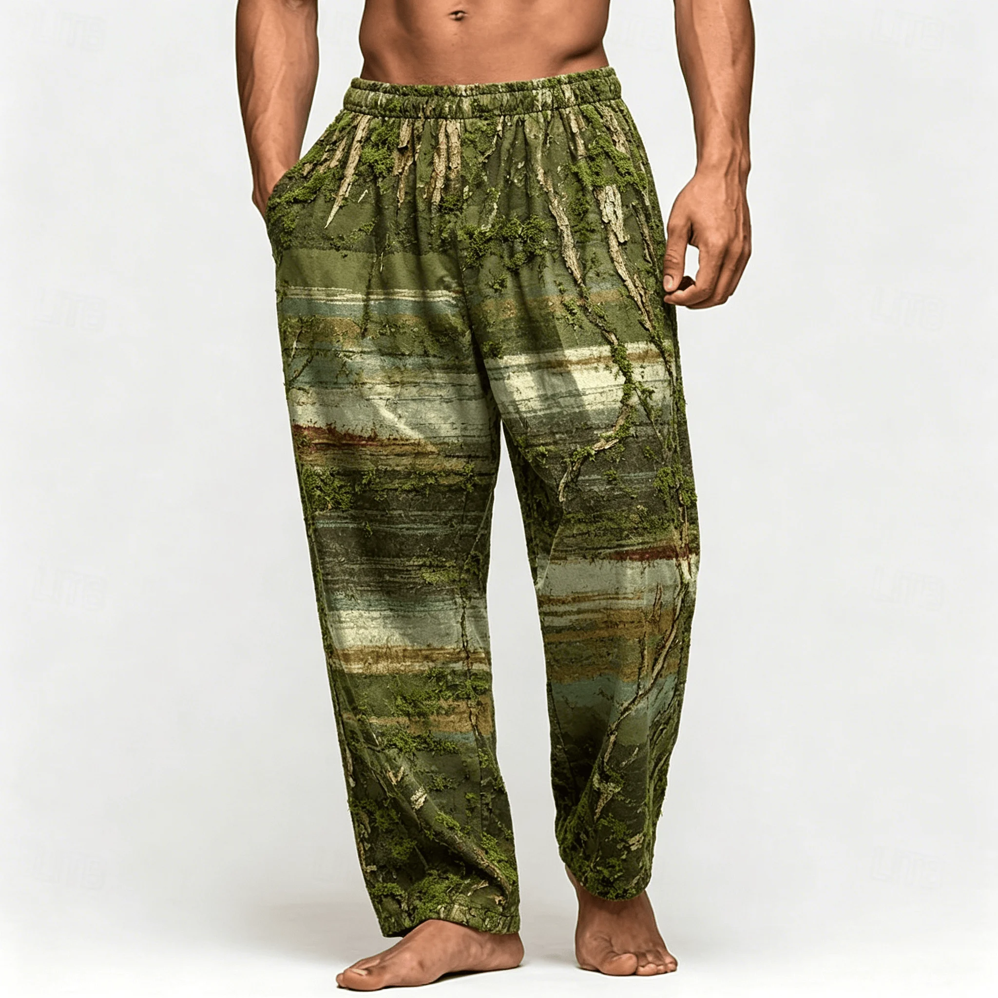 Herren-Freizeithose mit Farbverlauf und Batik-Print, Relaxed Fit Hose mit Kordelzug für Frühling und Sommer – Detail 7