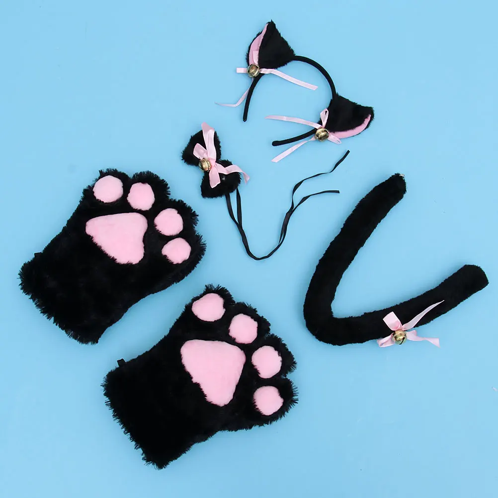 1 مجموعة 1 مجموعة الحيوان زي الدعائم آذان القط عقال الذيل قفازات أساور ربطة القوس فيونكة الاطفال حفلة كرنفال تأثيري اكسسوارات ديكور