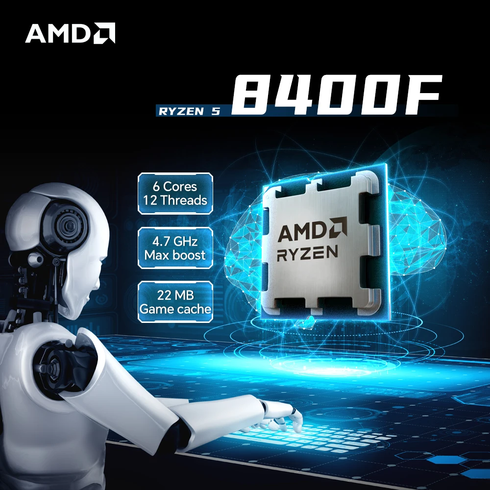 معالج AMD Ryzen 5 8400F 6-Cores 12-Threads DDR5 الجديد لوحدة المعالجة المركزية للكمبيوتر المكتبي مع مقبس AM5 R5 8400f 4.7 جيجا هرتز PCIe 4.0 ولكن بدون مروحة