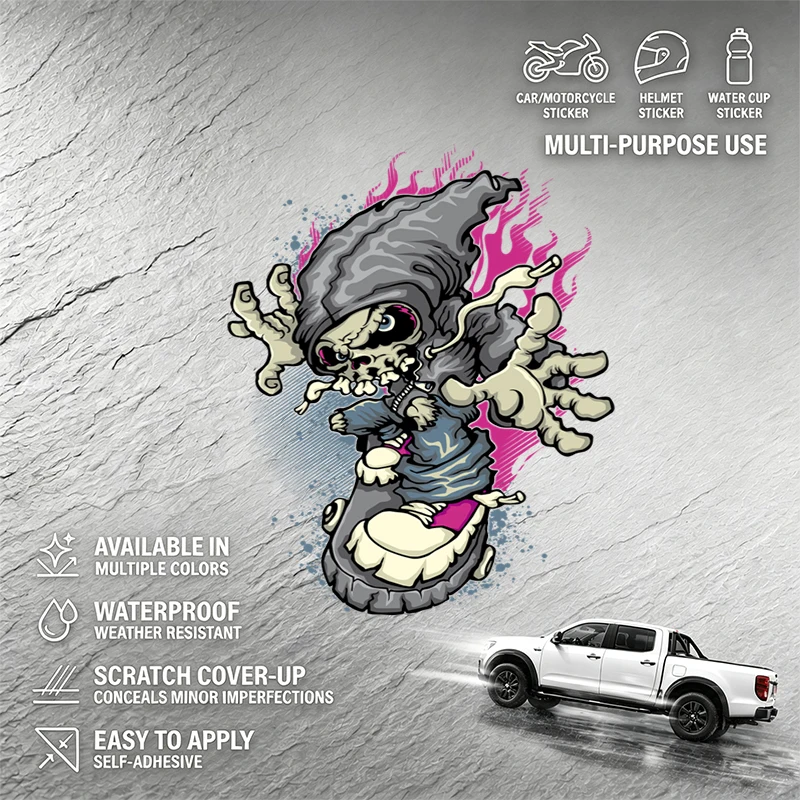 Waterproof Hooded Zombie Skull Sticker Vinyl Decal for Car Motorcycle Helmet Decoration