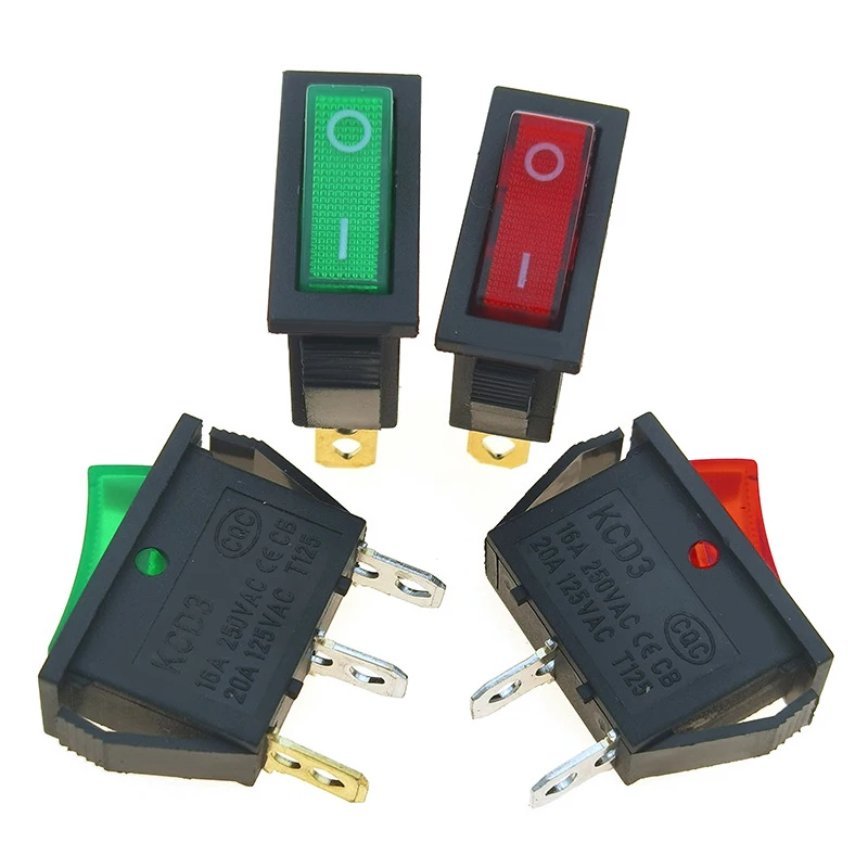 5pcs Electrical Equipment With Light Power Switch ON-OFF ON-OFF-ON KCD3 Rocker Switch 16A 250VAC/ 20A 125VAC 2/3 Position